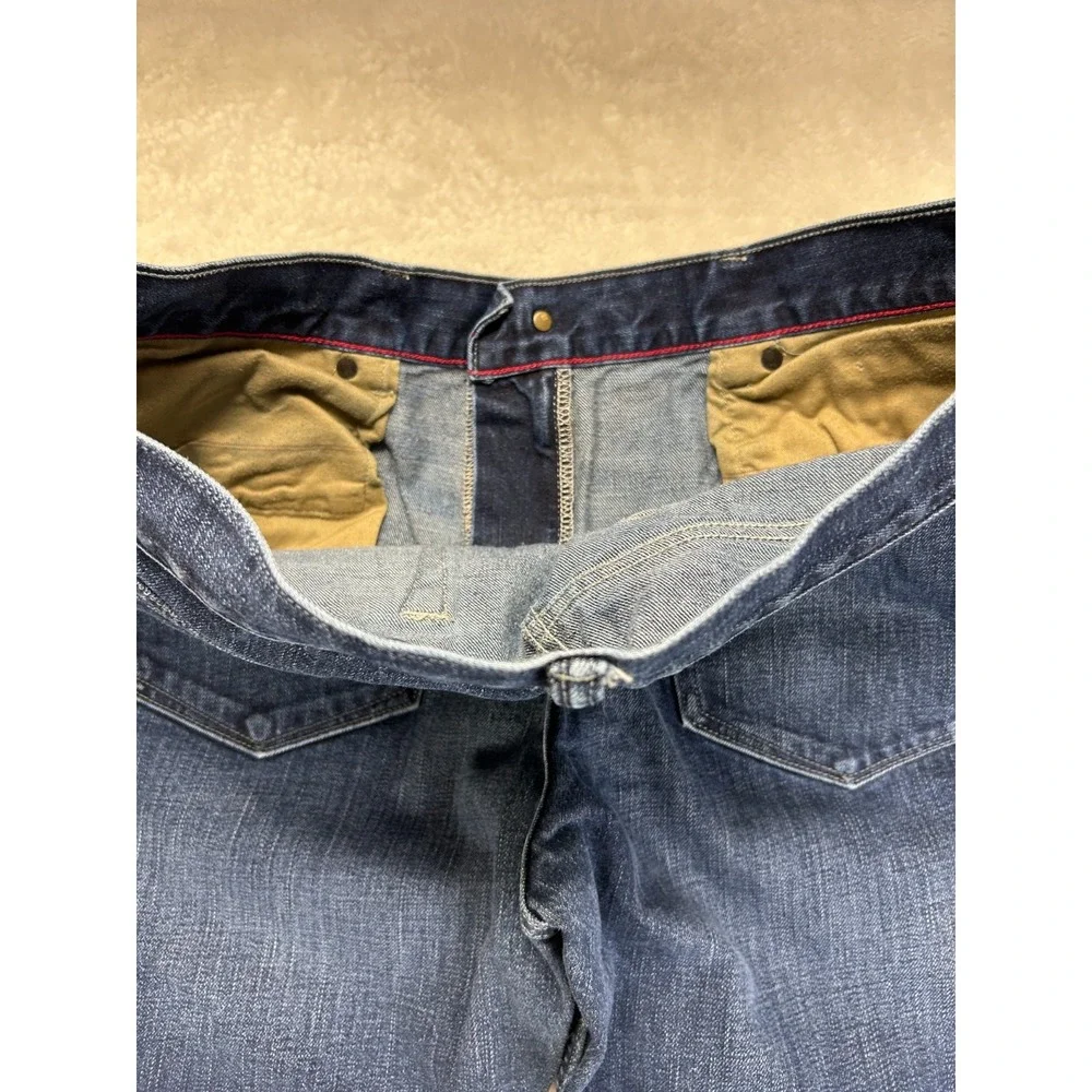 Banana Republic Vintage Straight Jeans Mens 36x32 Dark Blue Distressed Whiskered